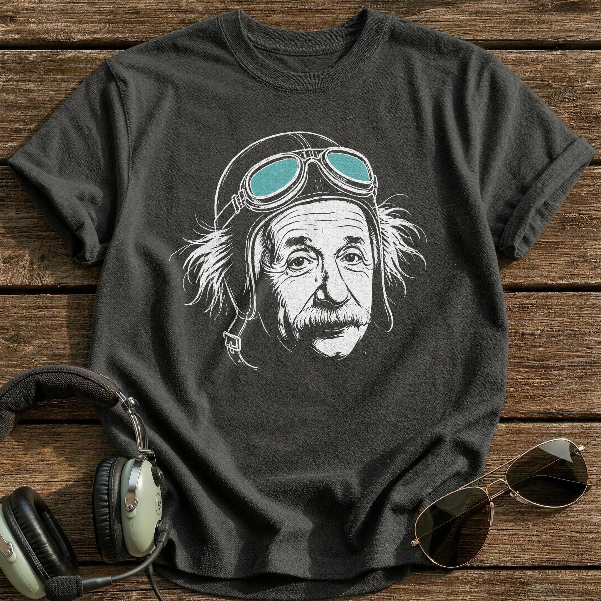 Albert Einstein Aviator (Soft Teal) T-Shirt - Charcoal