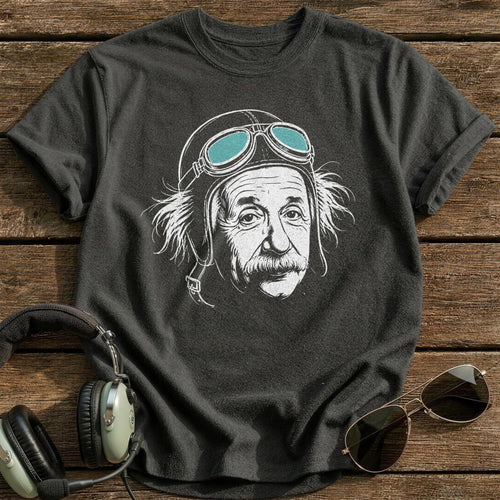 Albert Einstein Aviator (Soft Teal) T-Shirt - Charcoal
