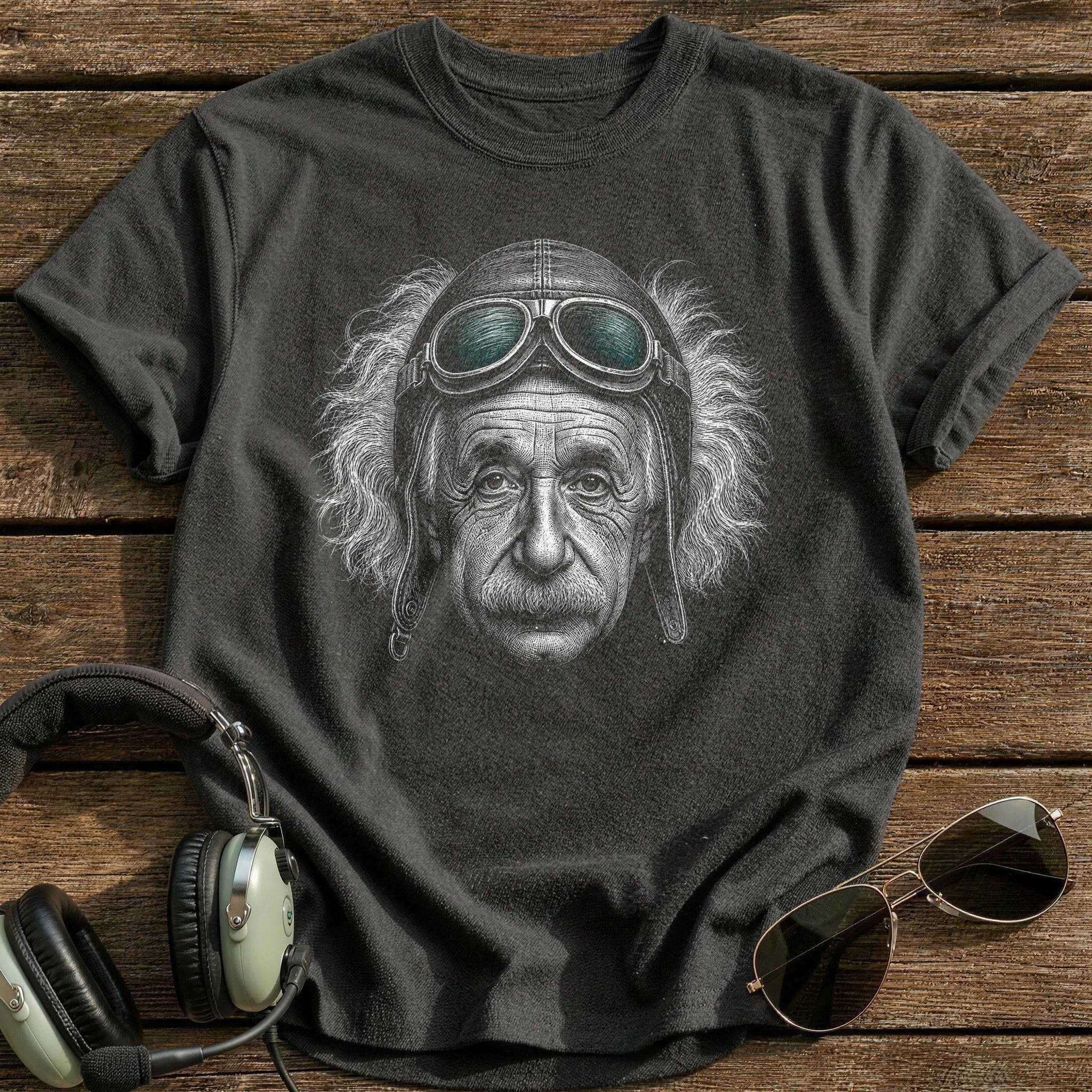 Albert Einstein Aviator (Soft Teal) T-Shirt - Charcoal
