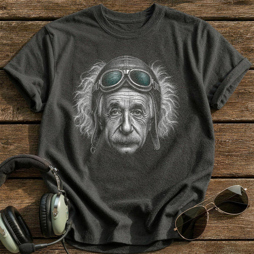 Albert Einstein Aviator (Soft Teal) T-Shirt - Charcoal