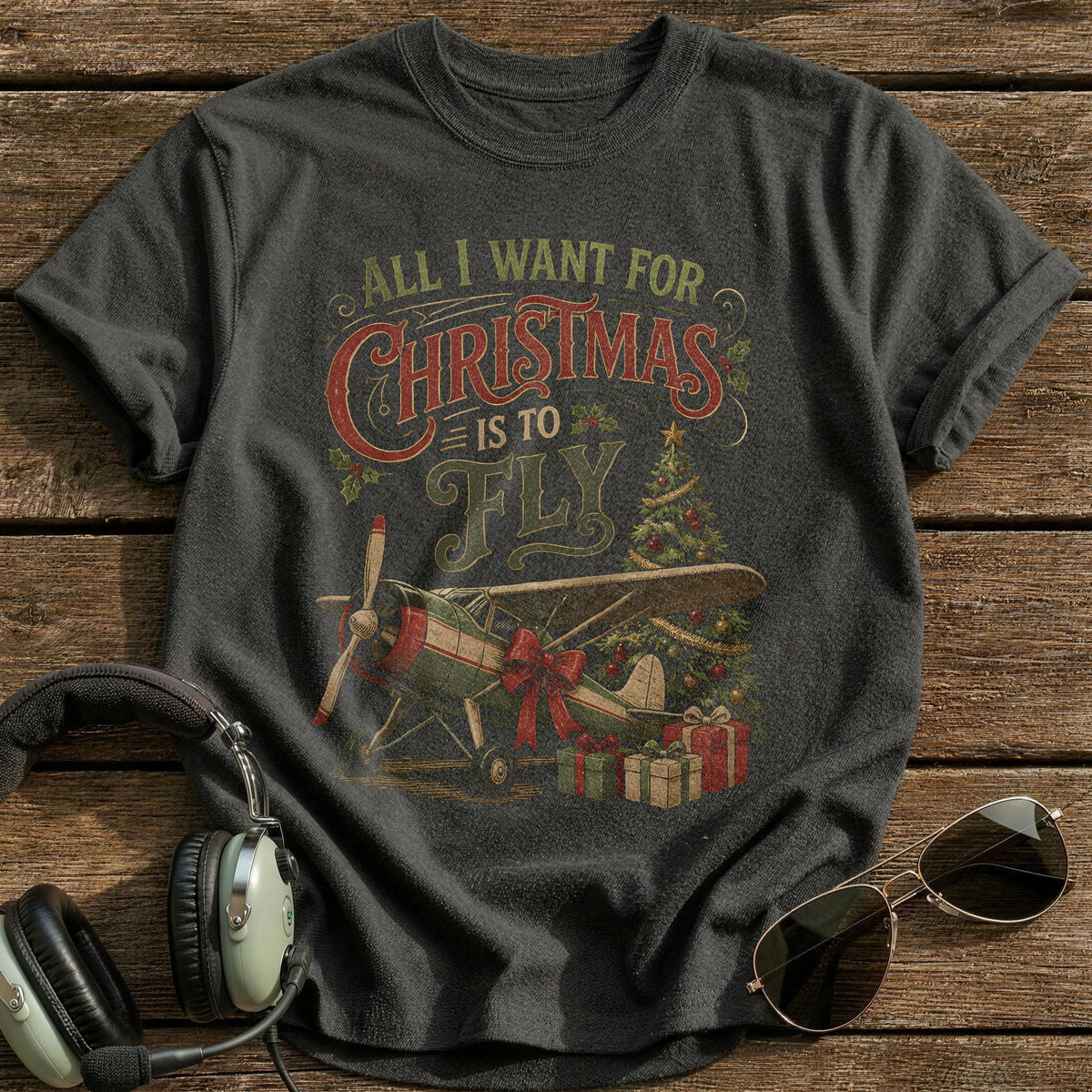 All I Want For Christmas Is To Fly 57 T-Shirt - Charcoal