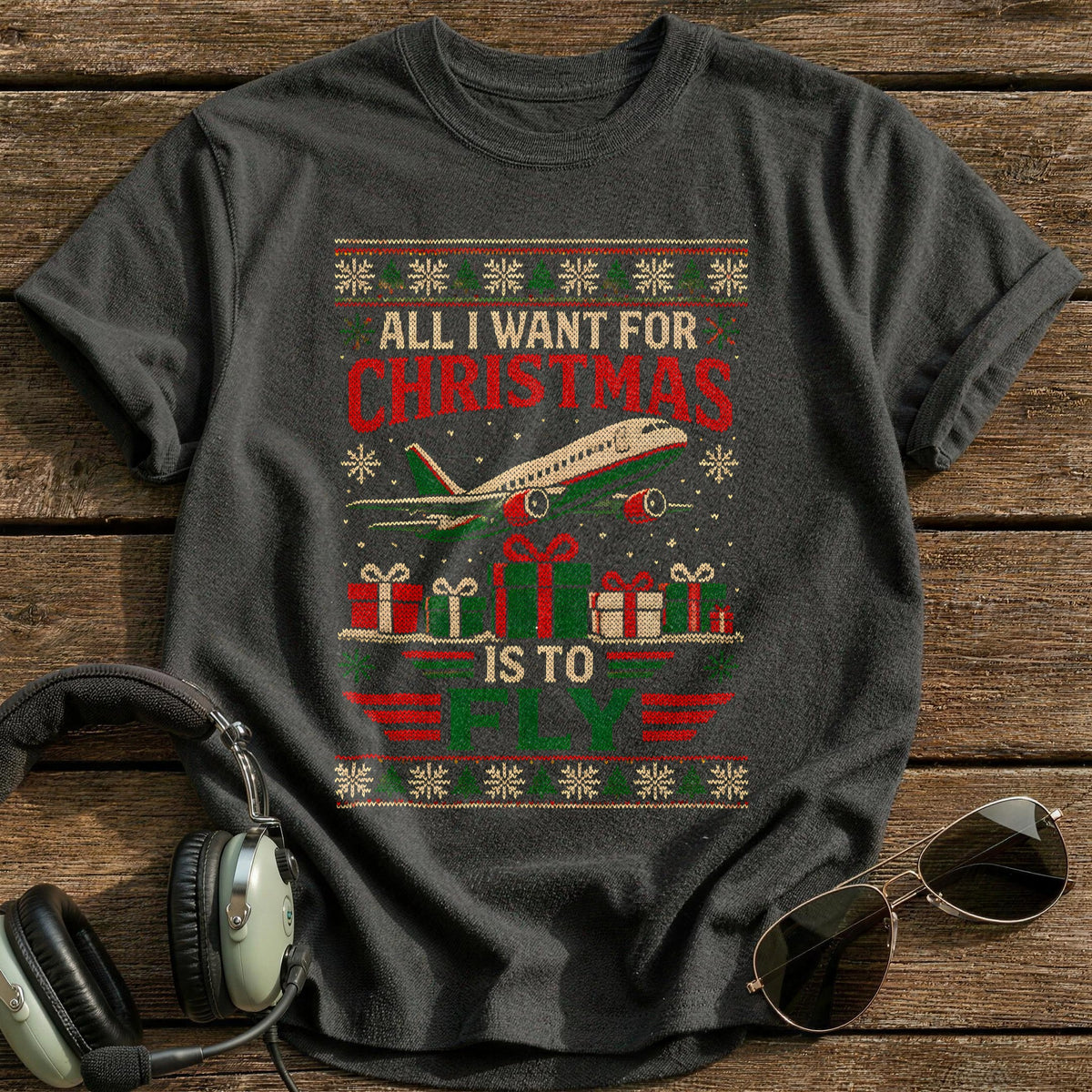 All I Want For Christmas Is To Fly 80 T-Shirt - Charcoal