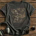 Alpine Aviator Skull Feathered Hat T-Shirt - Charcoal