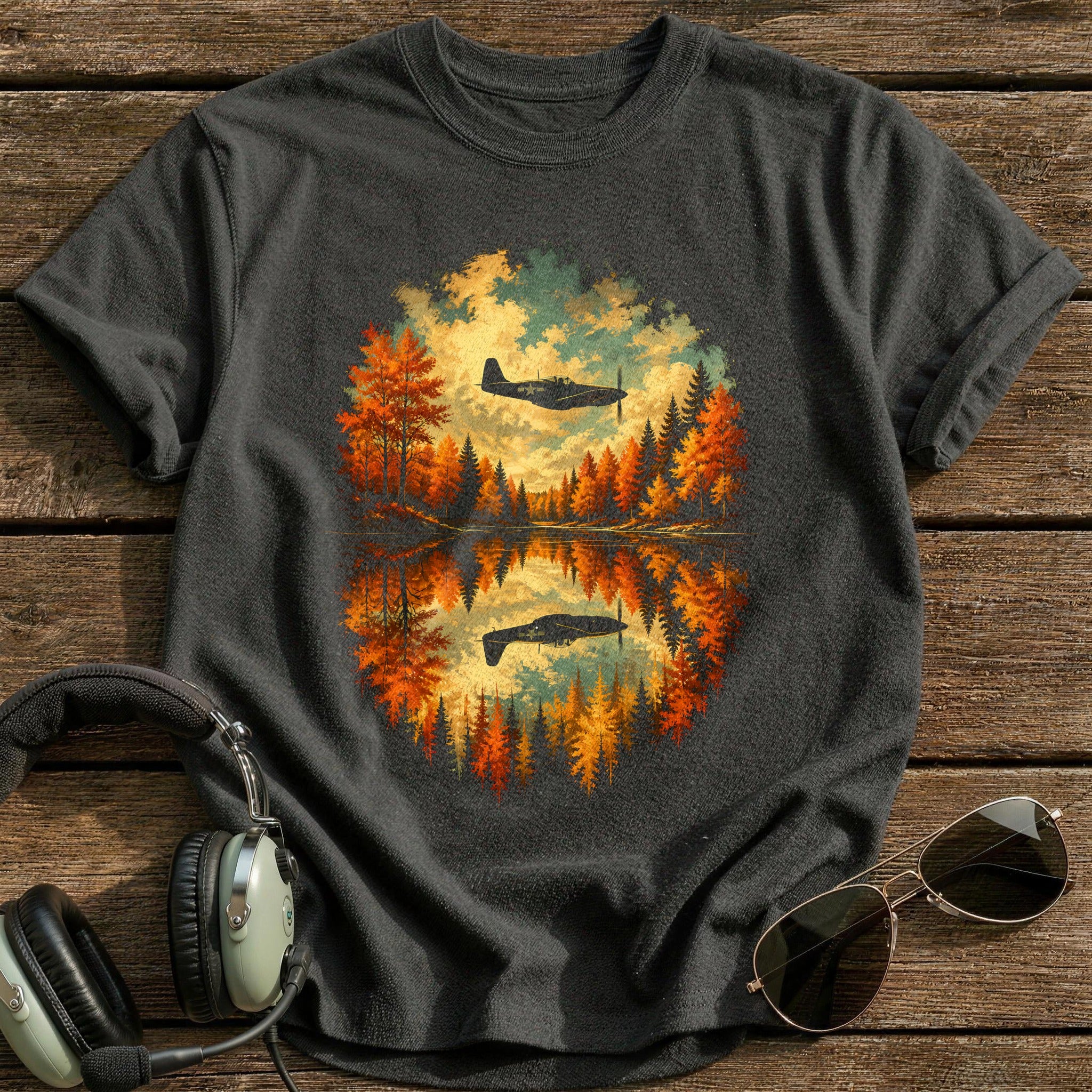 Autumn Lake Reflection 13 - Charcoal