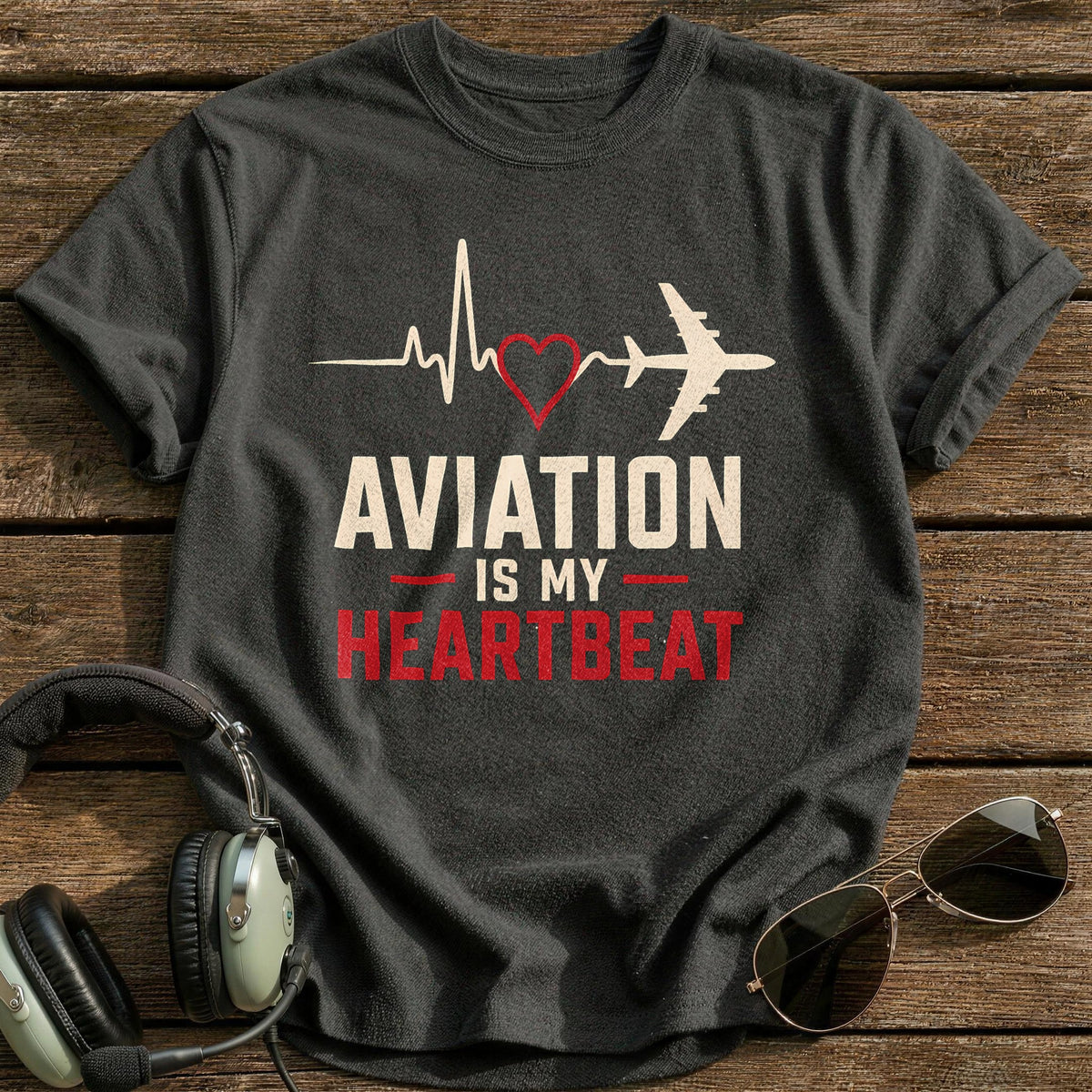 Aviation Heartbeat 81 T-Shirt - Charcoal