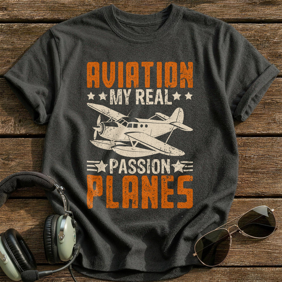 Aviation My Real Passion Planes T-Shirt - Charcoal
