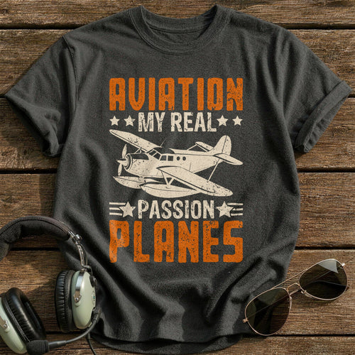 Aviation My Real Passion Planes T-Shirt - Charcoal