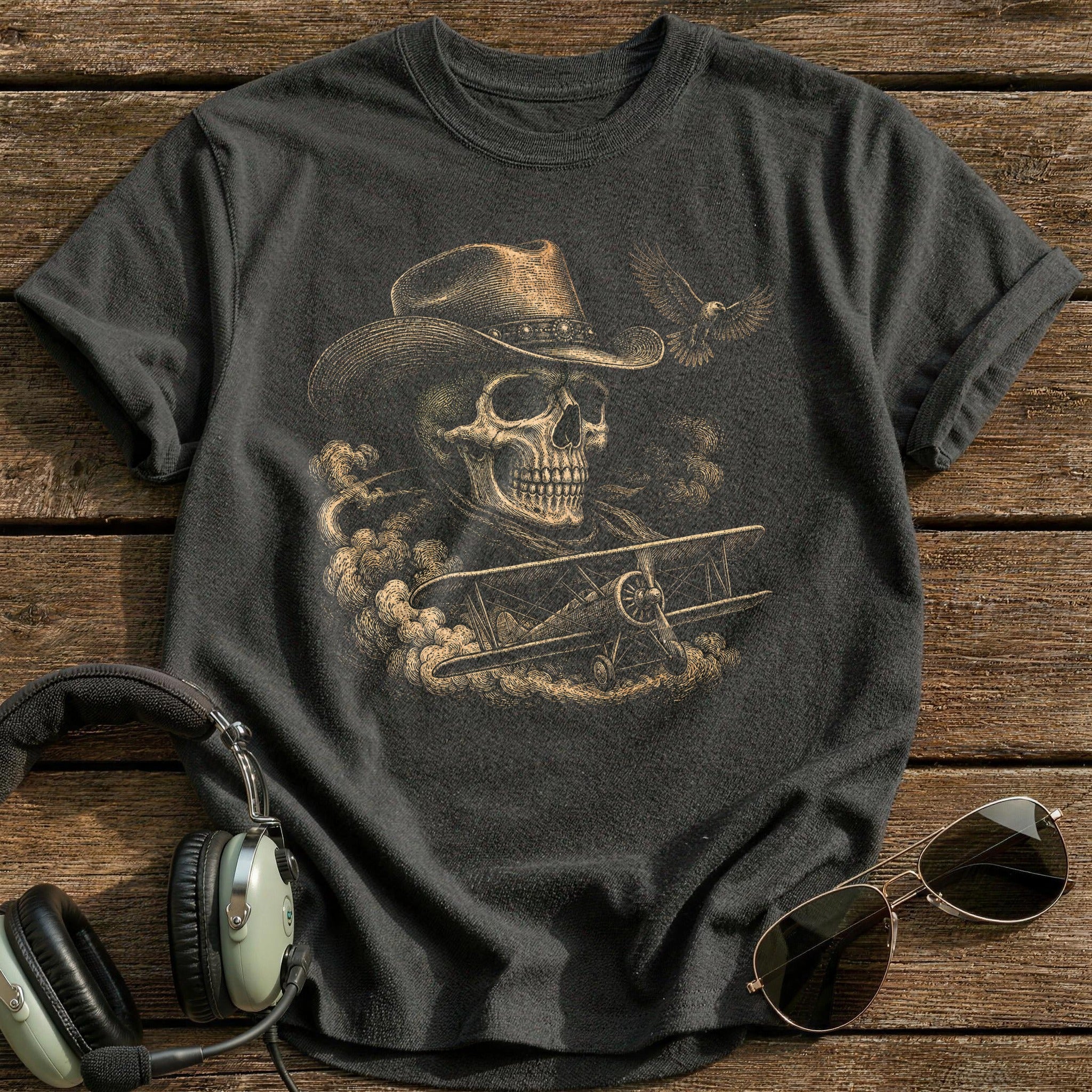 Barnstormer Skull Cowboy Hat T-Shirt - Charcoal