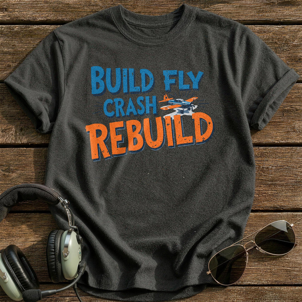 Build Fly Crash Rebuild 1 T-Shirt - Charcoal