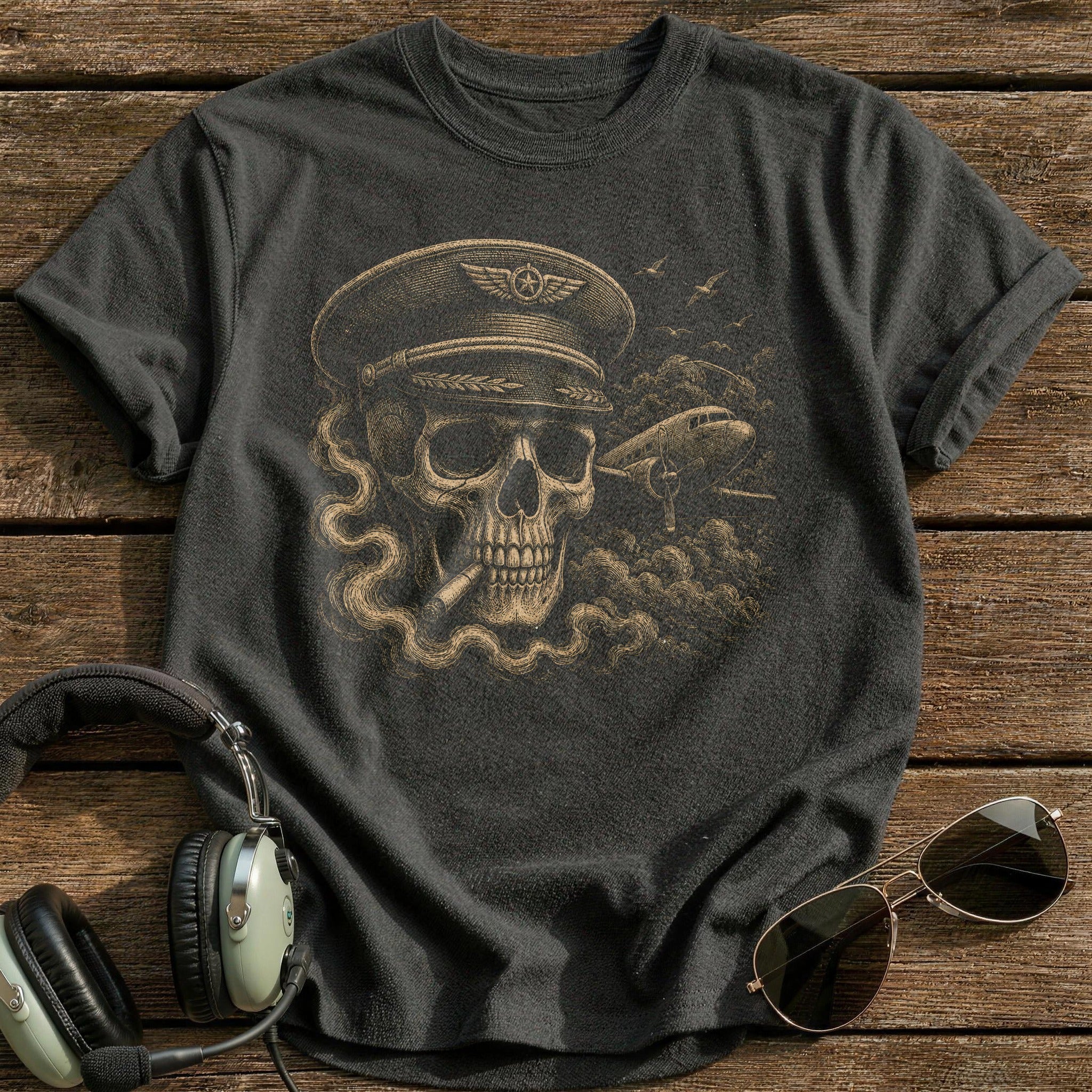 Captain Skull Peaked Cap T-Shirt - Charcoal