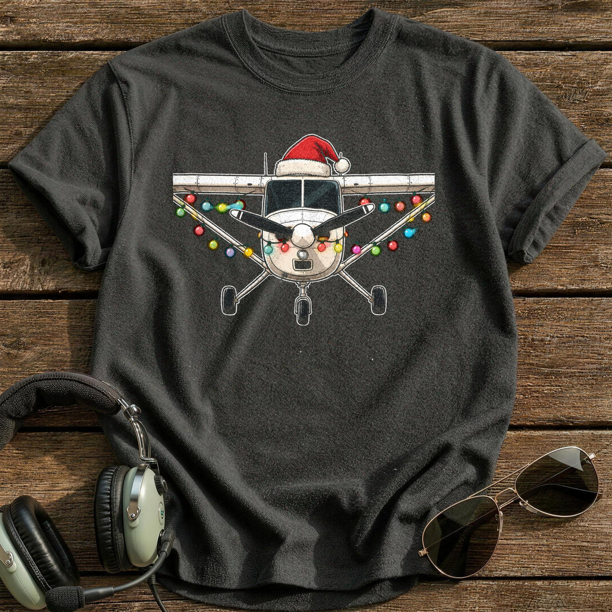 Cessna Christmas Lights 76 T-Shirt - Charcoal