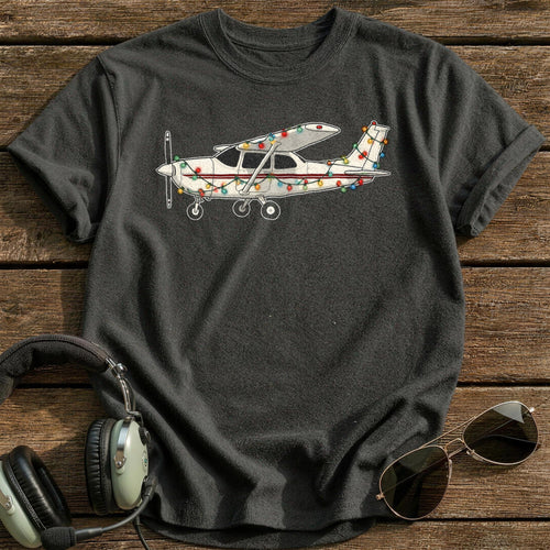 Cessna Christmas Lights 86 T-Shirt - Charcoal