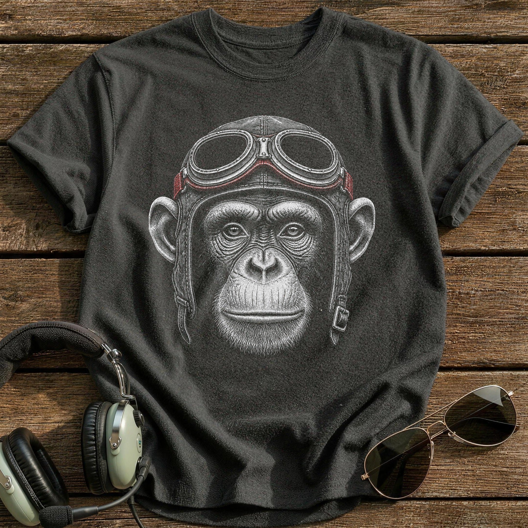 Chimp Aviator (Muted Red) T-Shirt - Charcoal