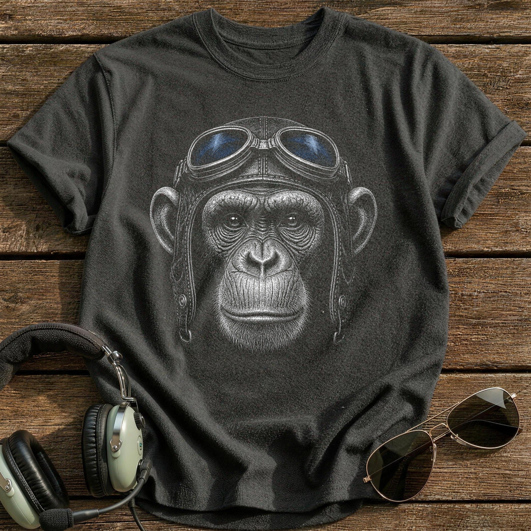 Chimp Flyer (Slate Blue) T-Shirt - Charcoal