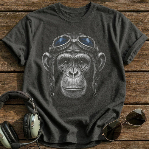 Chimp Flyer (Slate Blue) T-Shirt - Charcoal