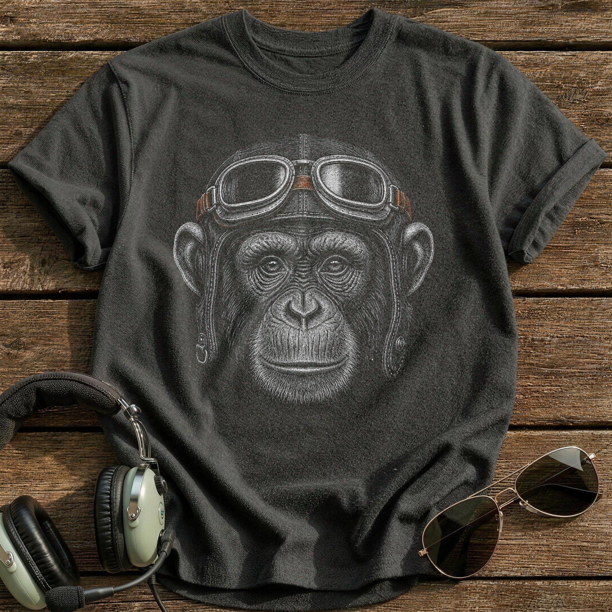 Chimp Pilot (Muted Orange) T-Shirt - Charcoal