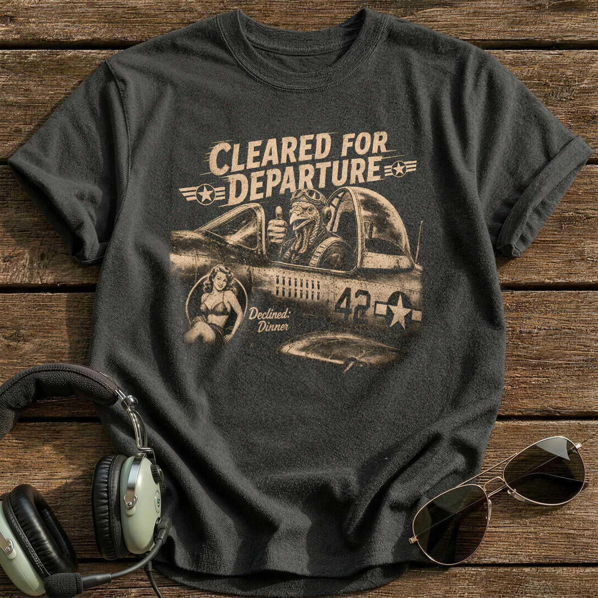 Cleared For Departure Declined Dinner 7 T-Shirt - Charcoal