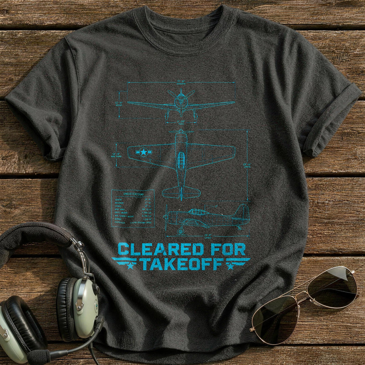 Cleared For Takeoff Blueprint 28 T-Shirt - Charcoal