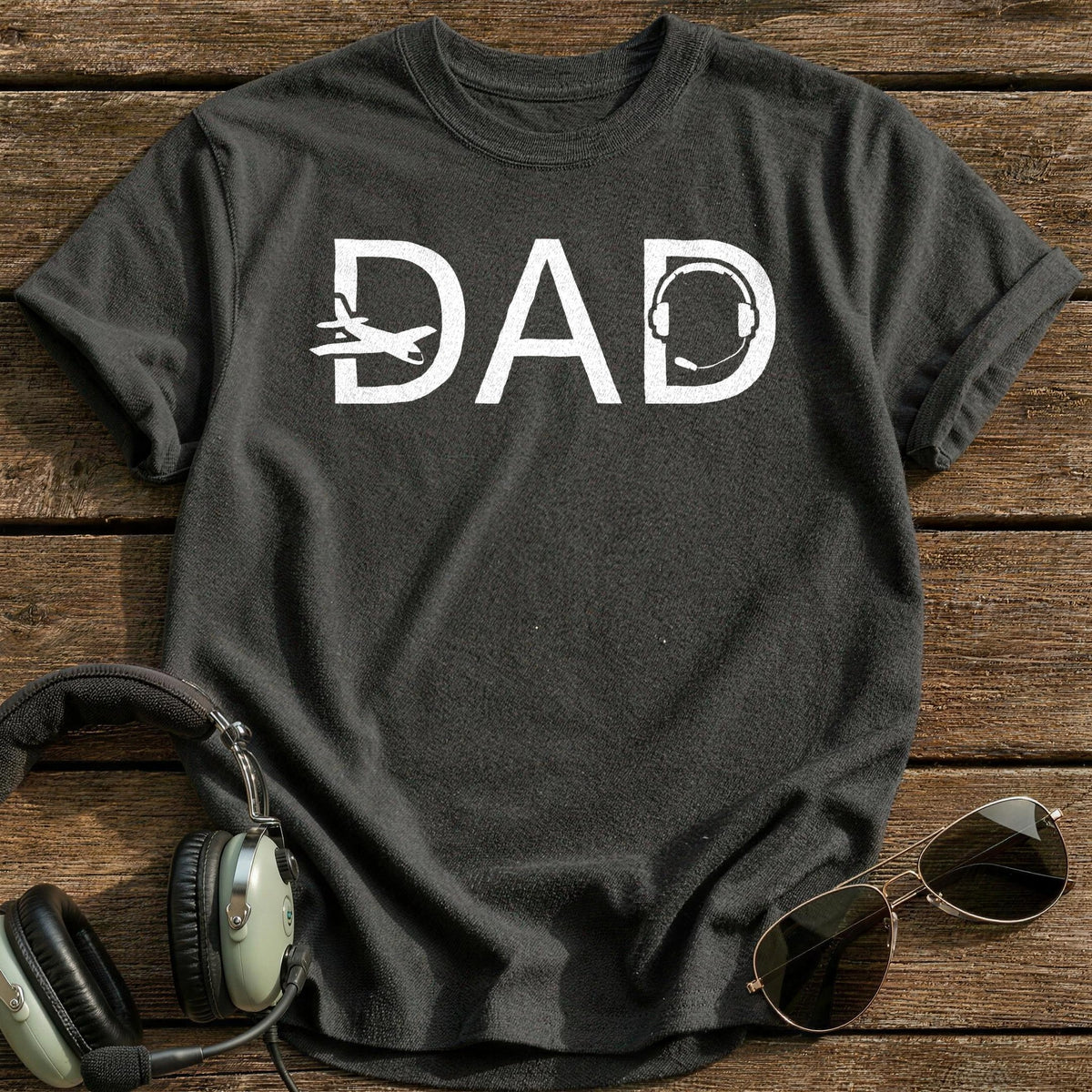 Dad Pilot Headset T-Shirt - Charcoal