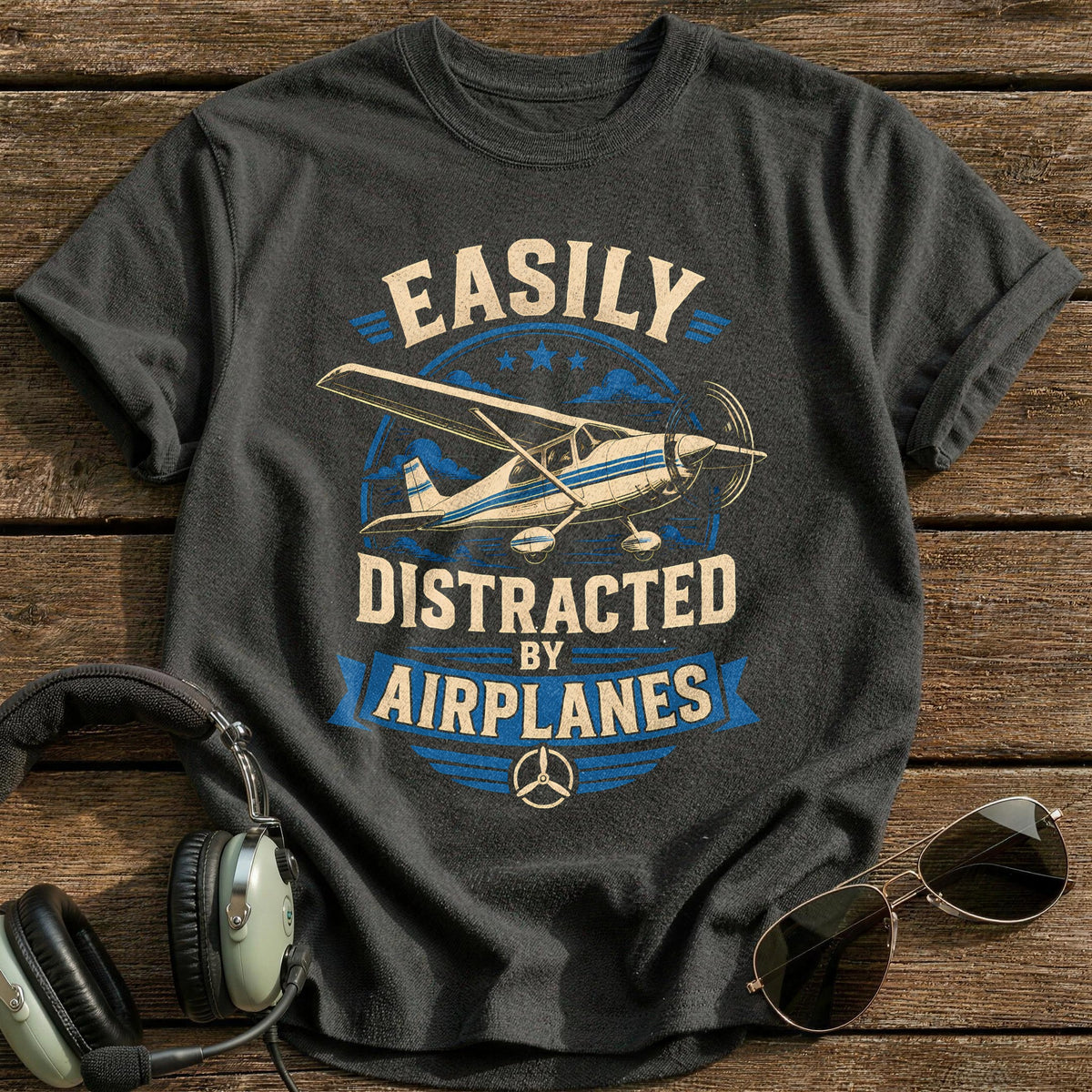 Easily Distracted Airplanes 39 T-Shirt - Charcoal