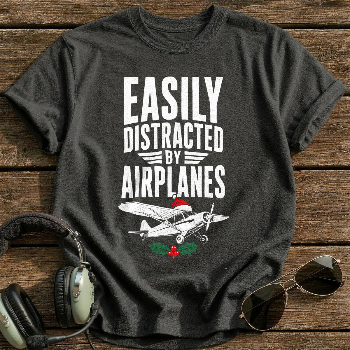 Easily Distracted By Airplanes 59 T-Shirt - Charcoal