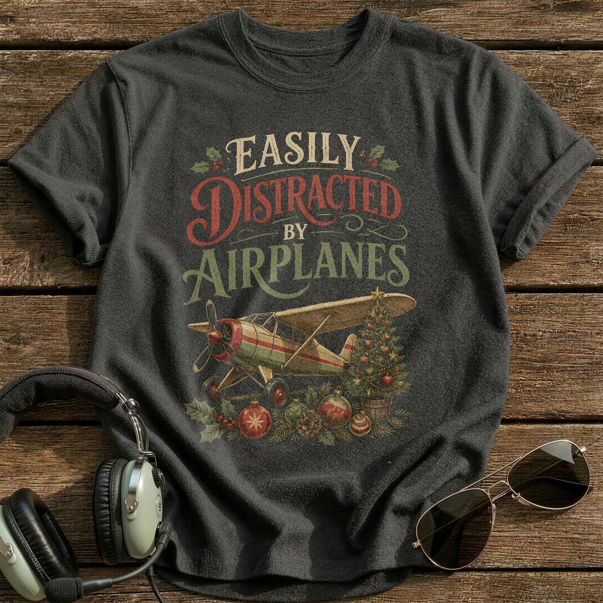 Easily Distracted By Airplanes 64 T-Shirt - Charcoal