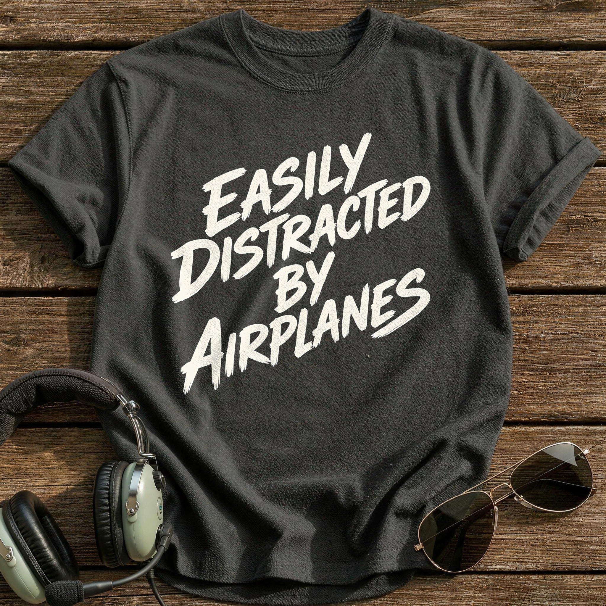 Easily Distracted By Airplanes 95 T-Shirt - Charcoal