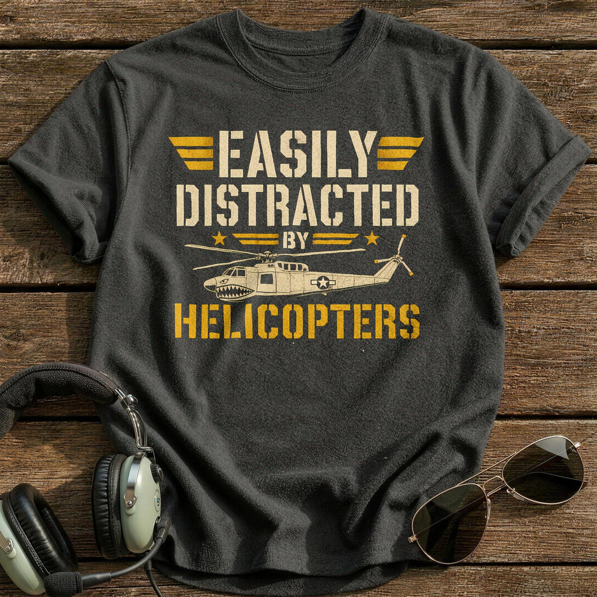 Easily Distracted By Helicopters Kids T-Shirt - Charcoal