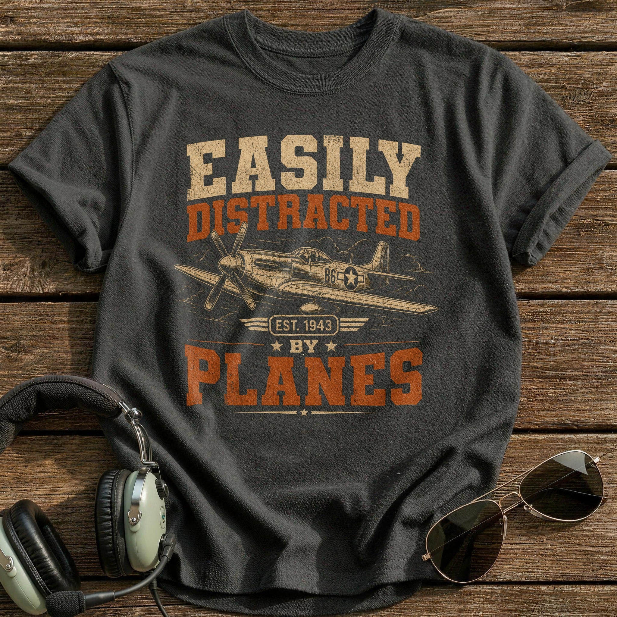 Easily Distracted By Planes T-Shirt - Charcoal