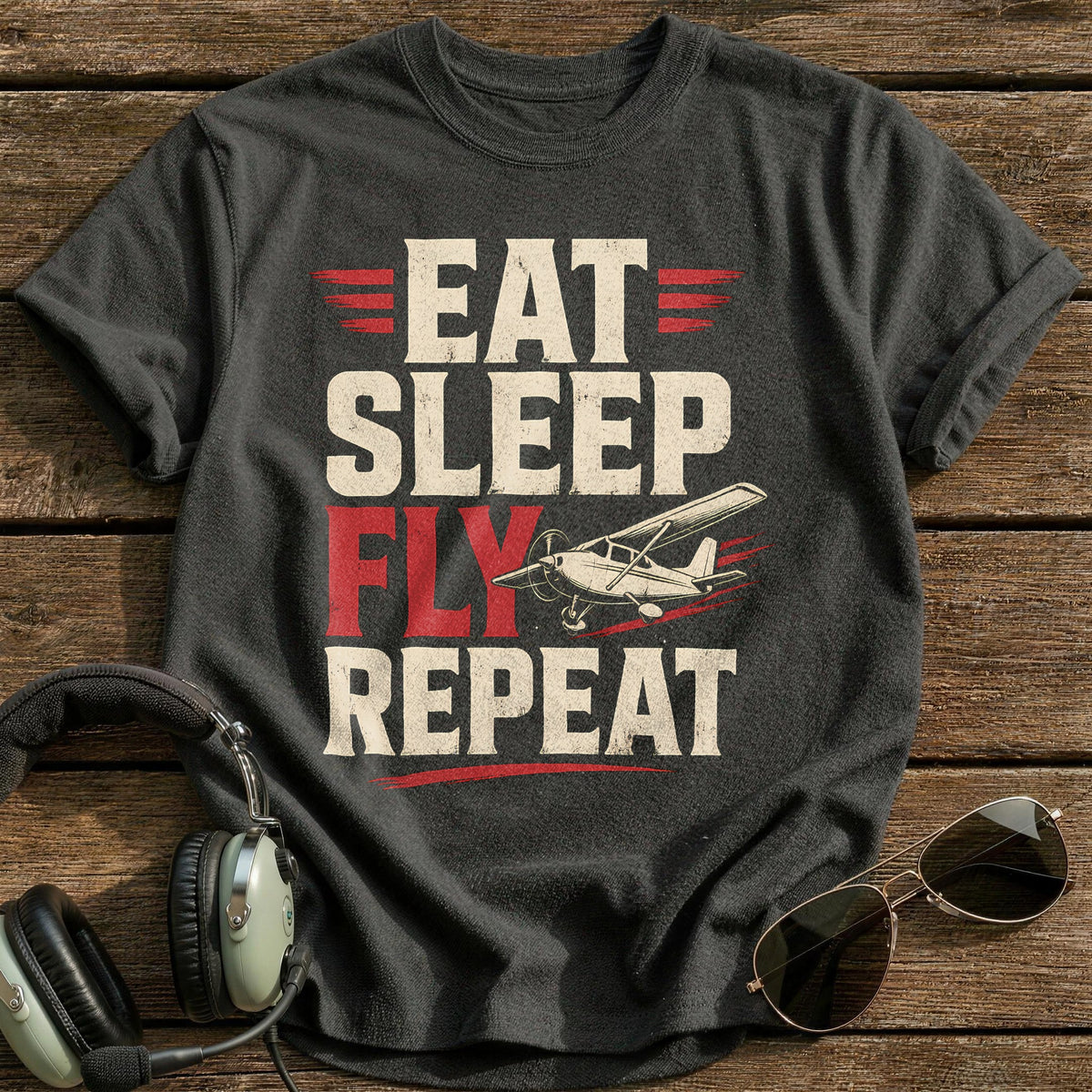 Eat Sleep Fly T-Shirt - Charcoal