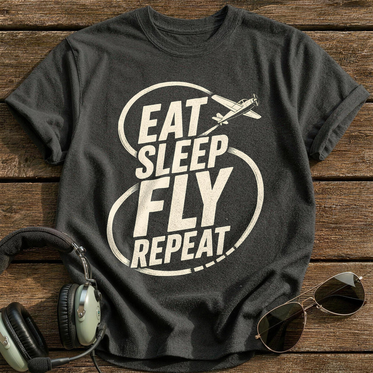 Eat Sleep Fly Repeat 70 T-Shirt - Charcoal