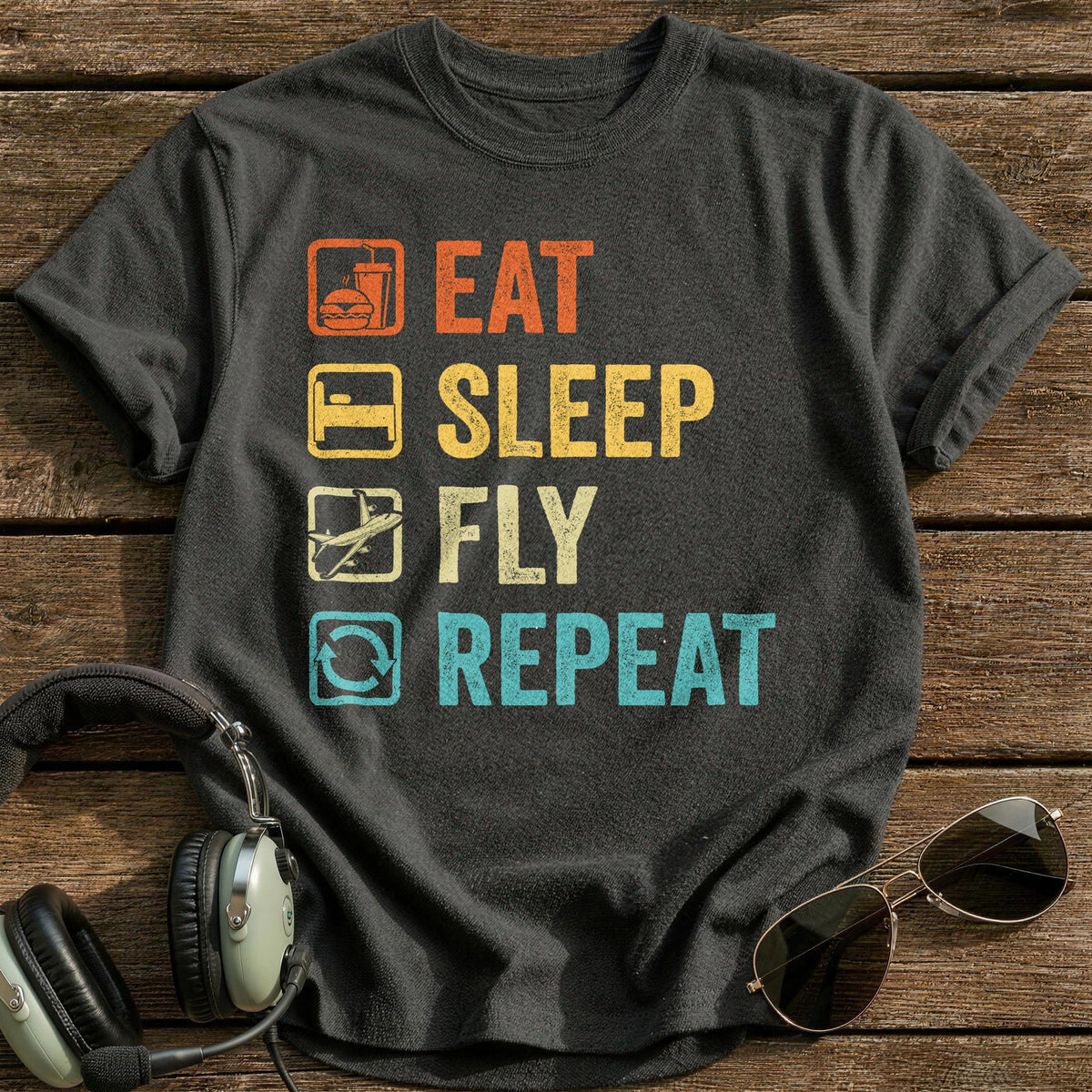 Eat Sleep Fly Repeat T-Shirt - Charcoal