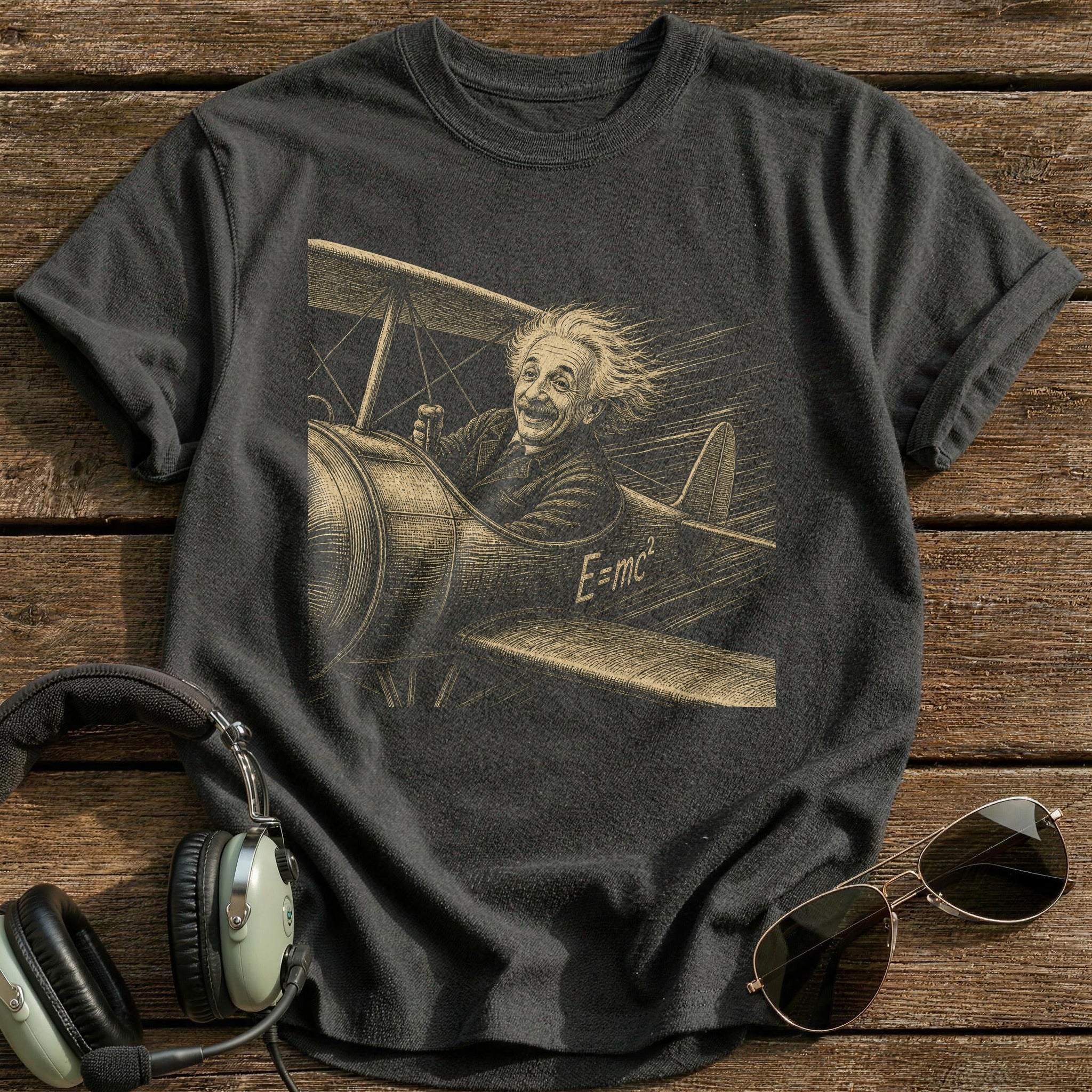 Einstein At The Controls T-Shirt - Charcoal