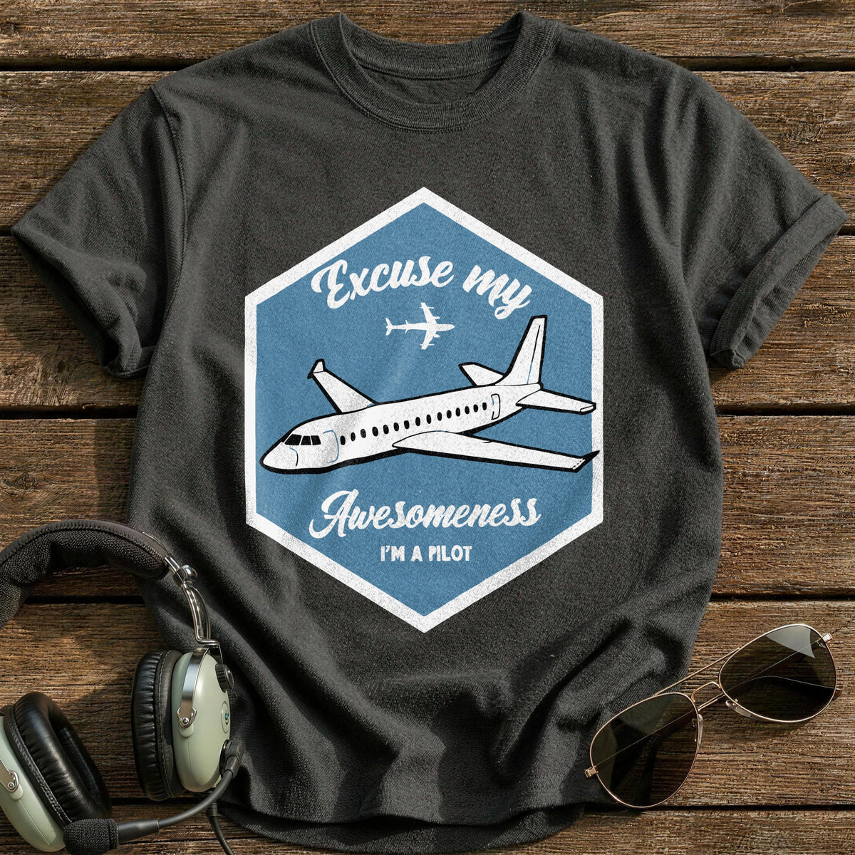 Excuse My Awesomeness I'm A Pilot T-Shirt - Charcoal