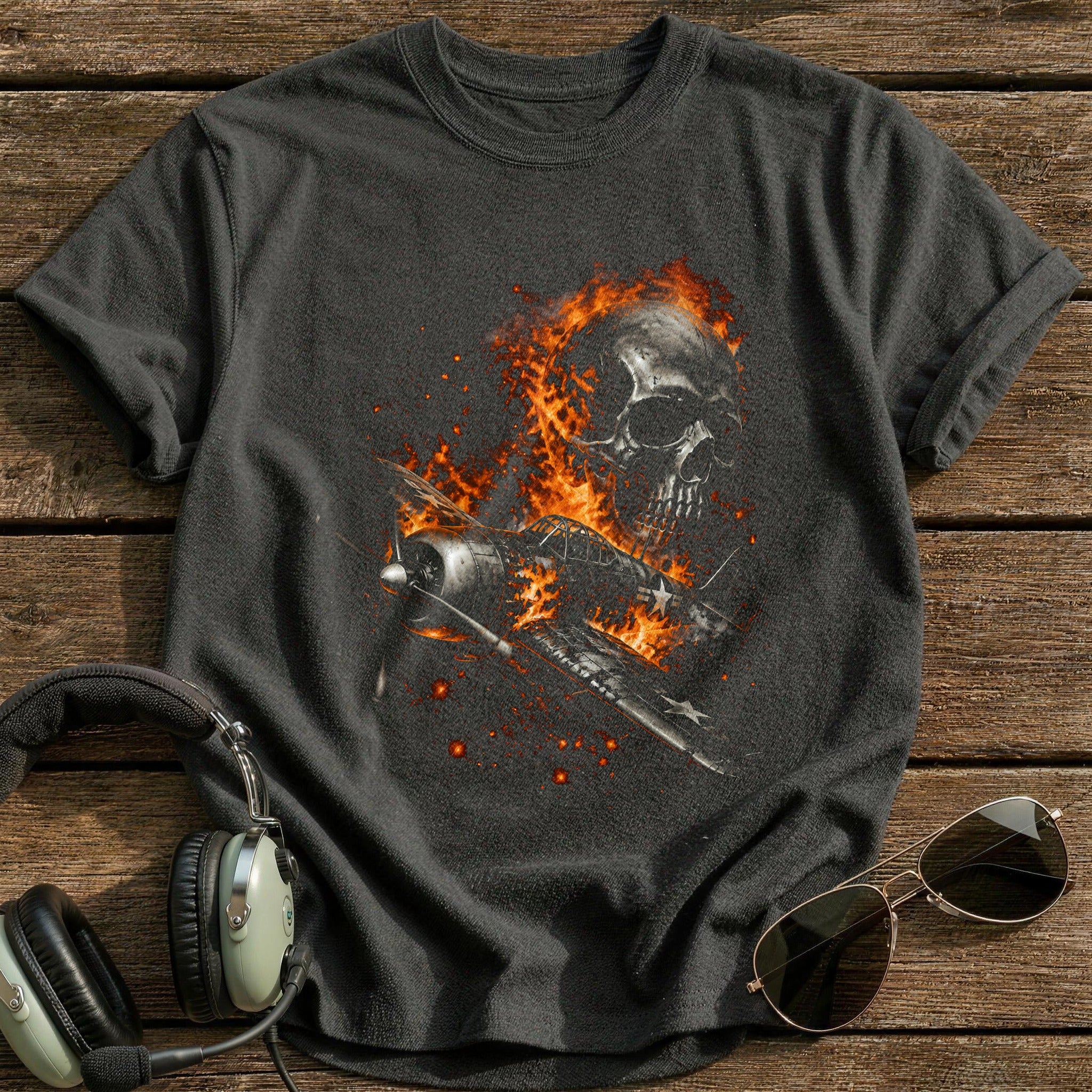 Flaming Warbird Skull 45 - Charcoal