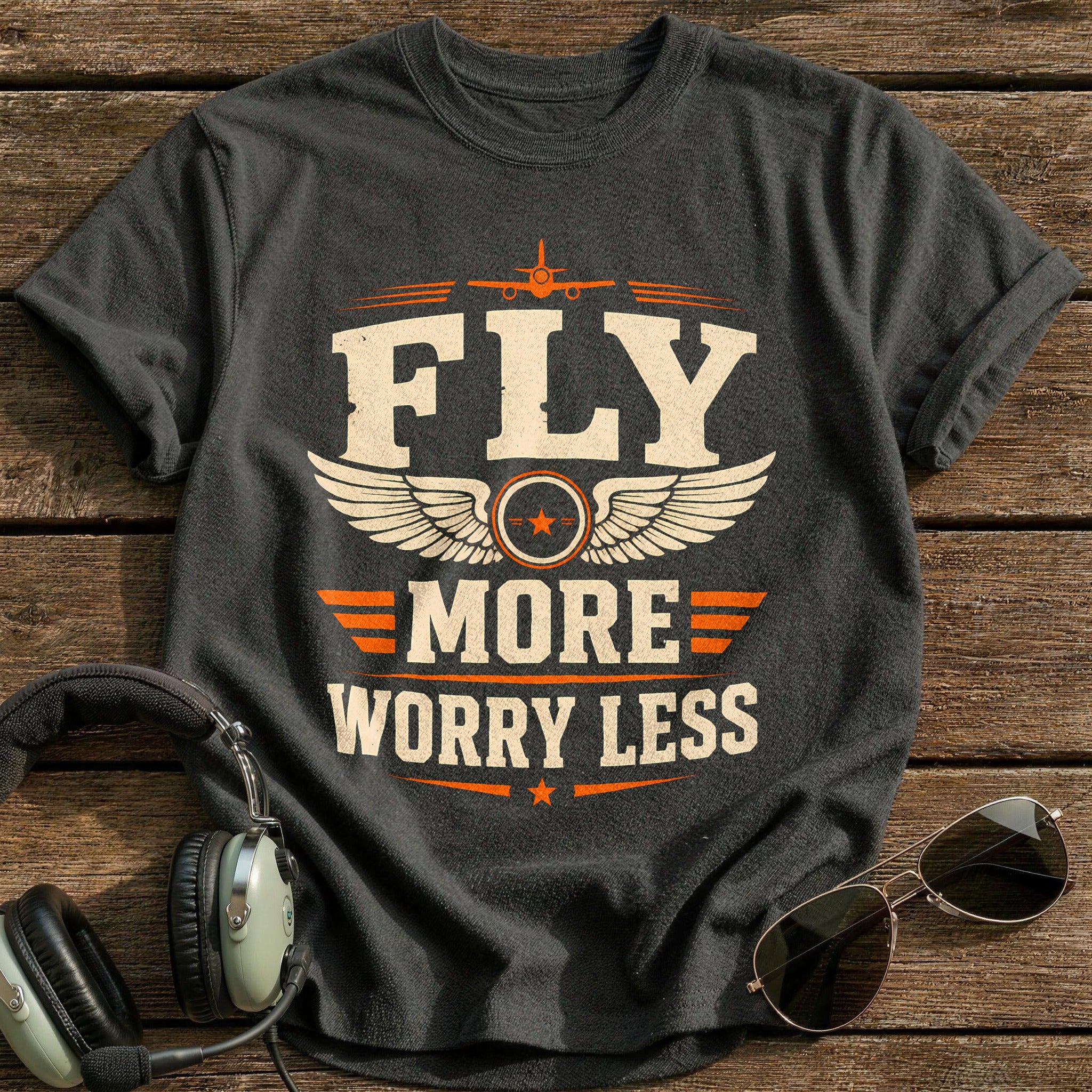 Fly More Worry Less T-Shirt - Charcoal