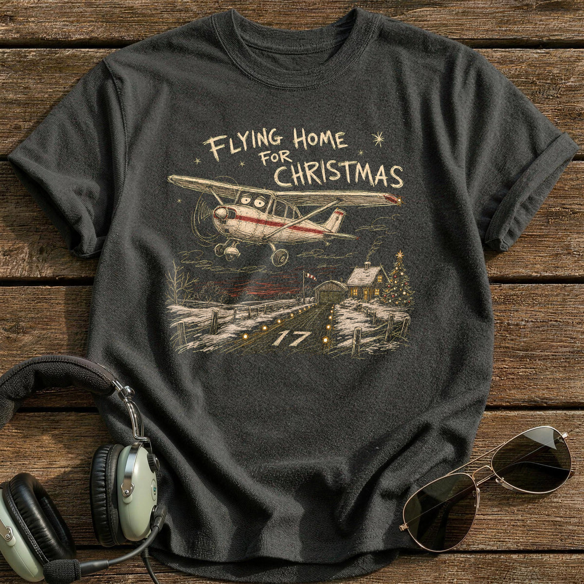 Flying Home For Christmas 2 T-Shirt - Charcoal