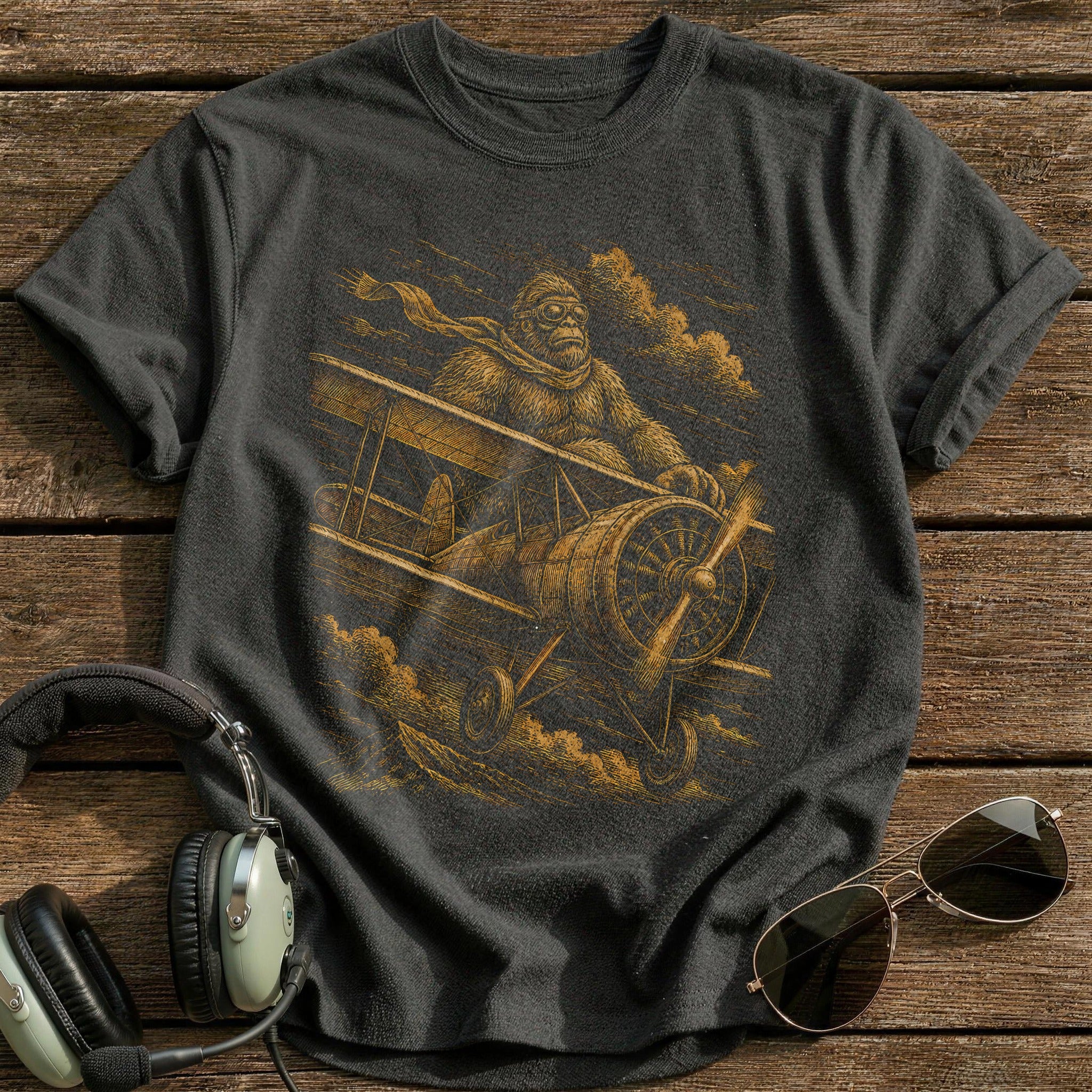 Flying Vintage Biplane 73 - Charcoal