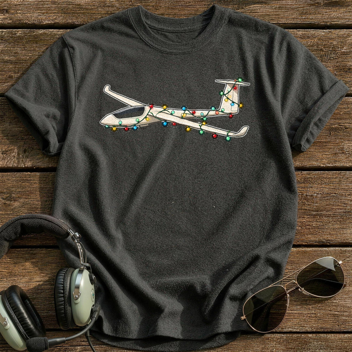 Glider Christmas Lights 87 T-Shirt - Charcoal