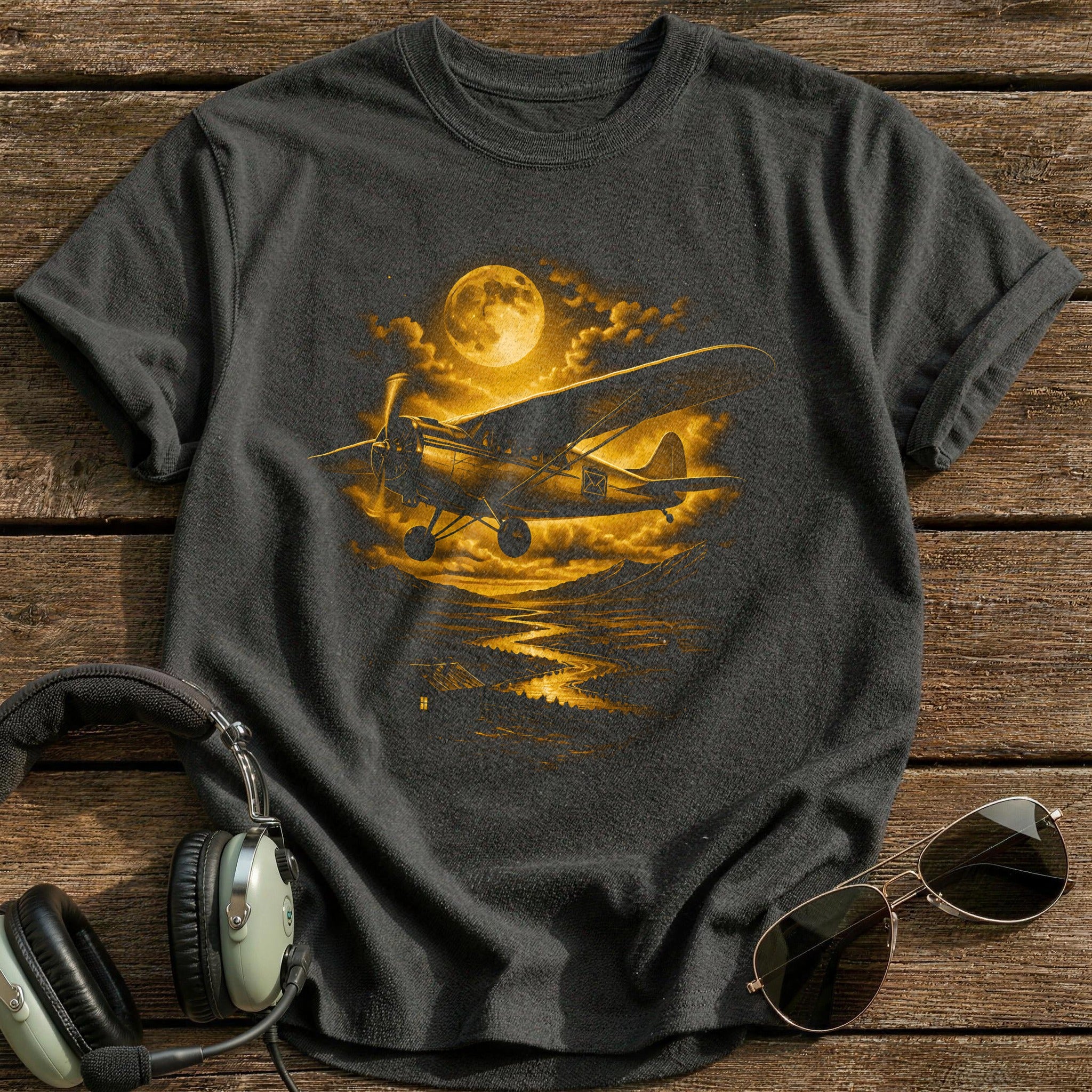 Golden Moon Flight T-Shirt - Charcoal
