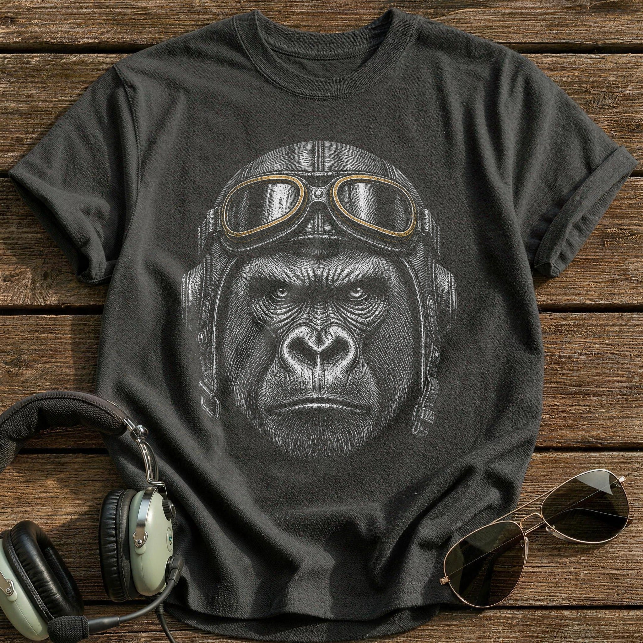 Gorilla Aviator (Faded Gold) T-Shirt - Charcoal