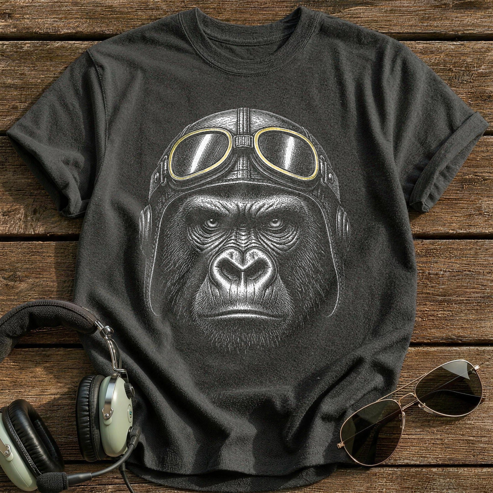 Gorilla Pilot (Pale Yellow) T-Shirt - Charcoal