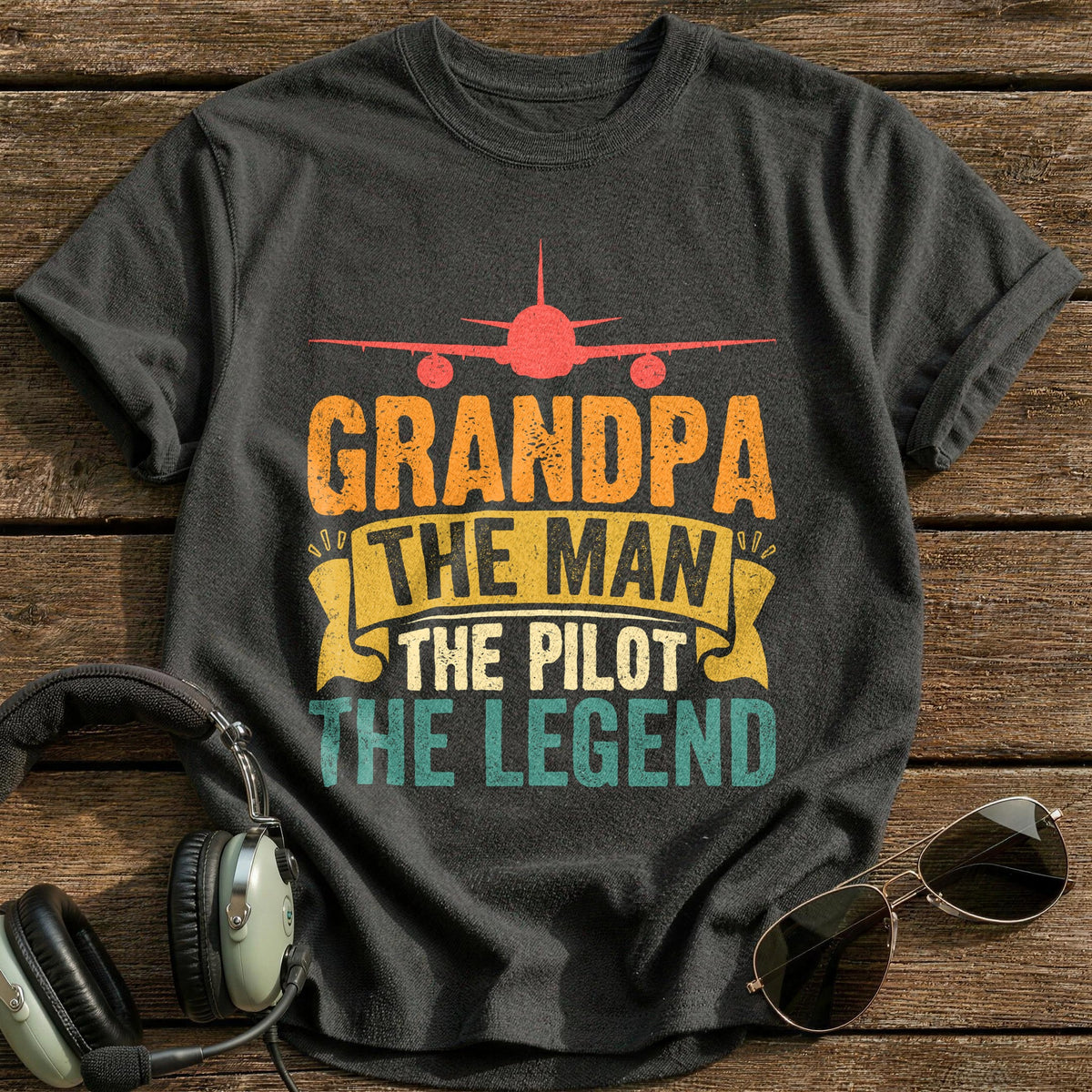 Grandpa The Man The Pilot The Legend T-Shirt - Charcoal