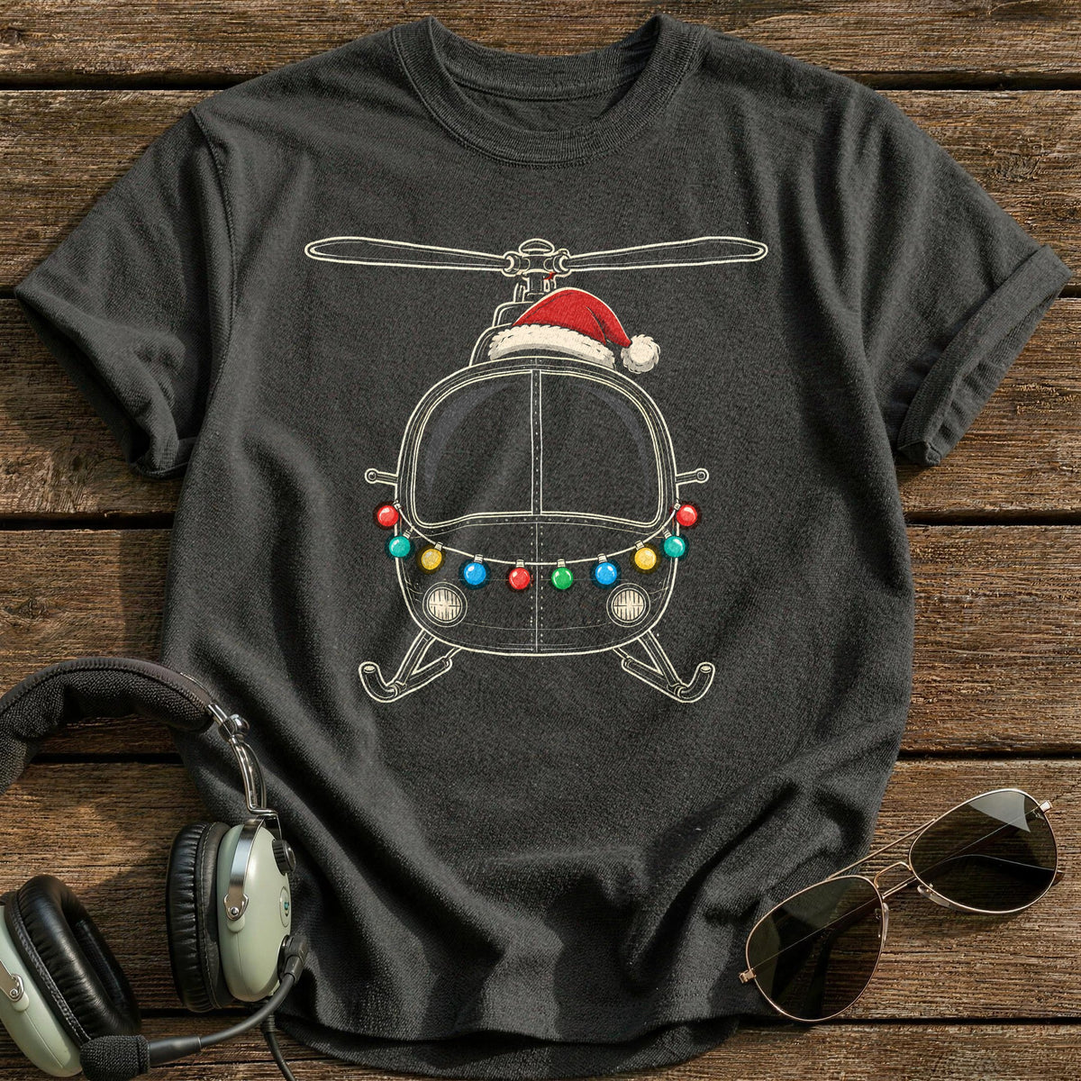 Helicopter Christmas Lights 19 T-Shirt - Charcoal