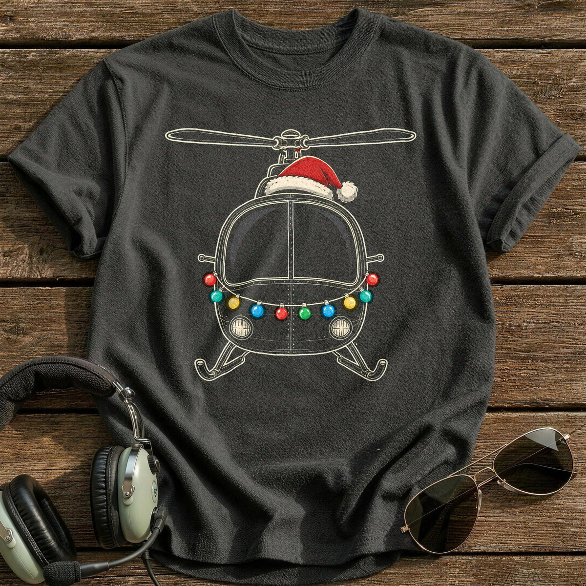 Helicopter Christmas Lights 19 Kids T-Shirt - Charcoal