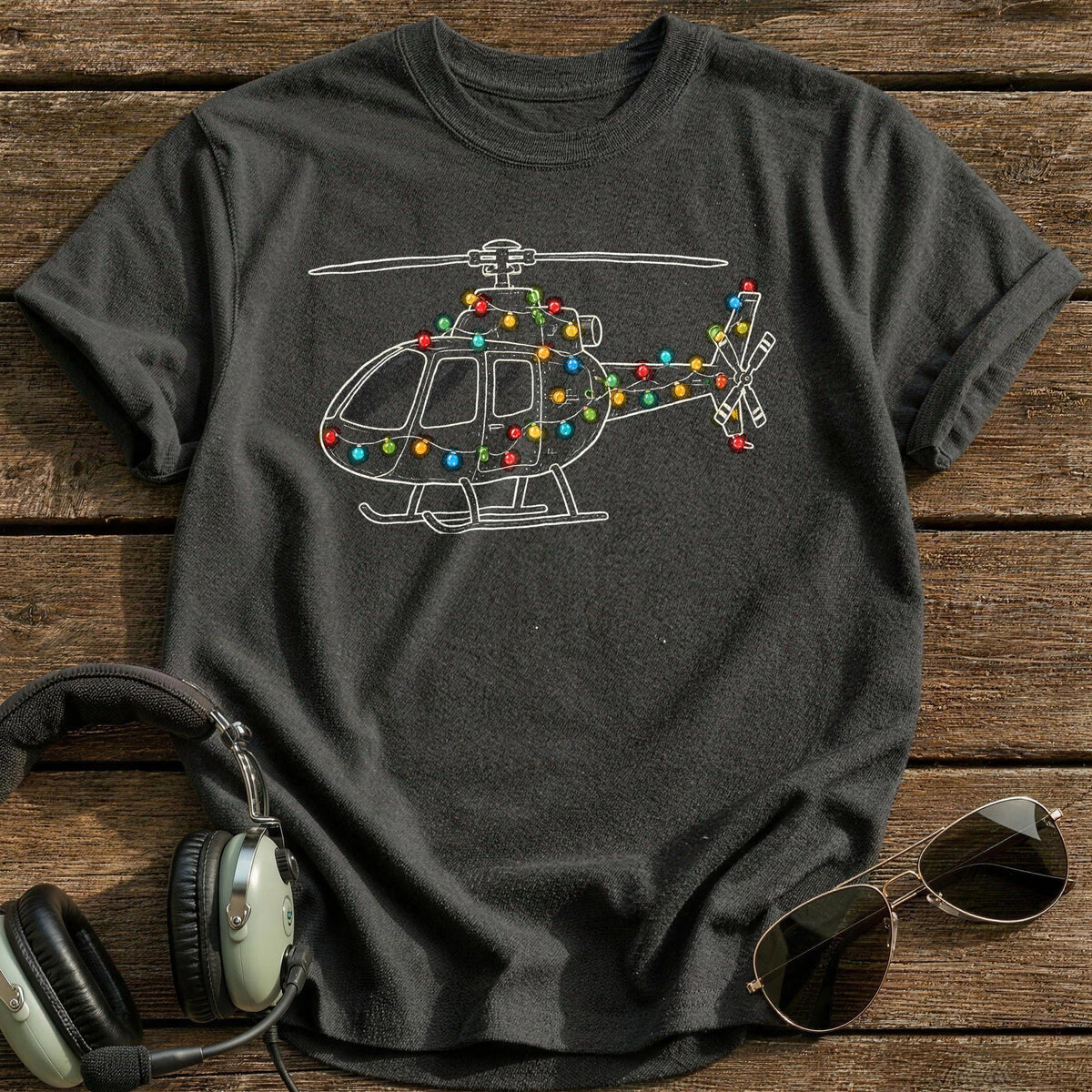 Helicopter Christmas Lights 68 Kids T-Shirt - Charcoal