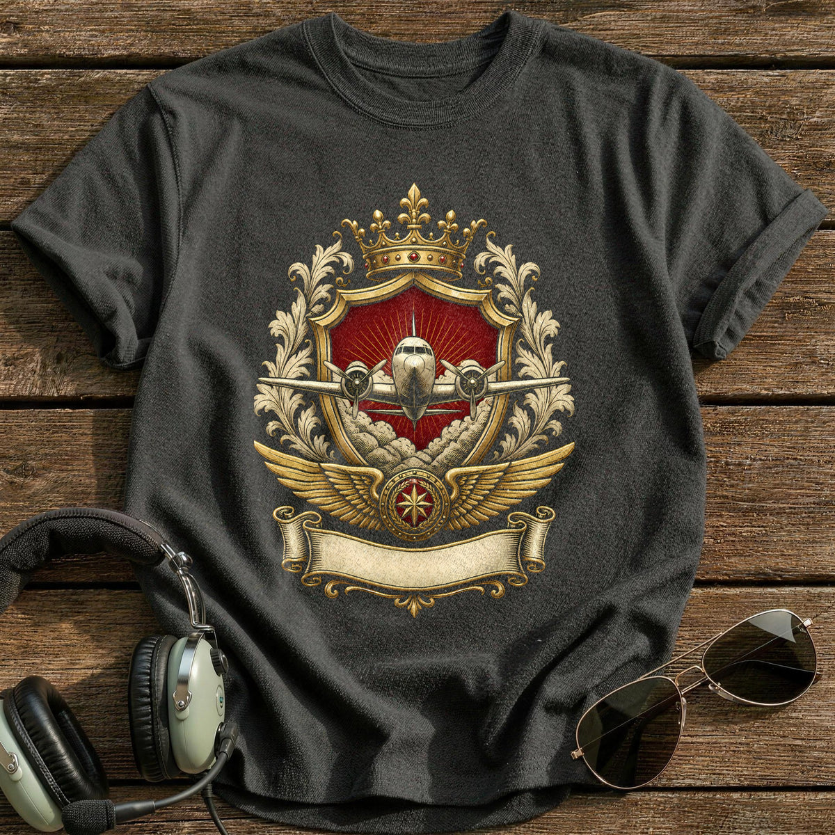 Heraldic Plane 72 T-Shirt - Charcoal