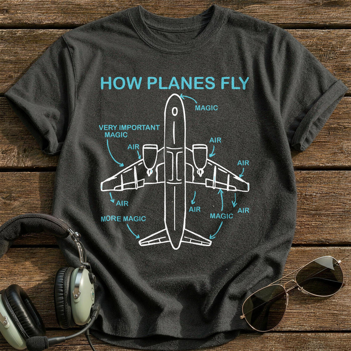 How Planes Fly 1 T-Shirt - Charcoal