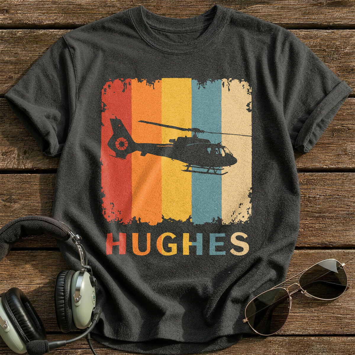 Hughes Retro Helicopter 1 T-Shirt - Charcoal