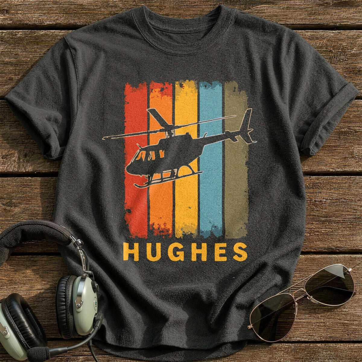 Hughes Retro Helicopter 2 T-Shirt - Charcoal